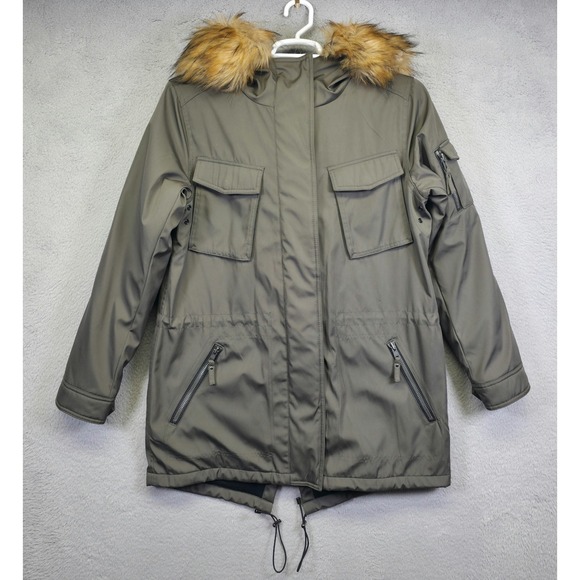 S13 Parka Coat Womens XL Green Faux Fur Trim Insulated Utility Winter Commute - Picture 1 of 16